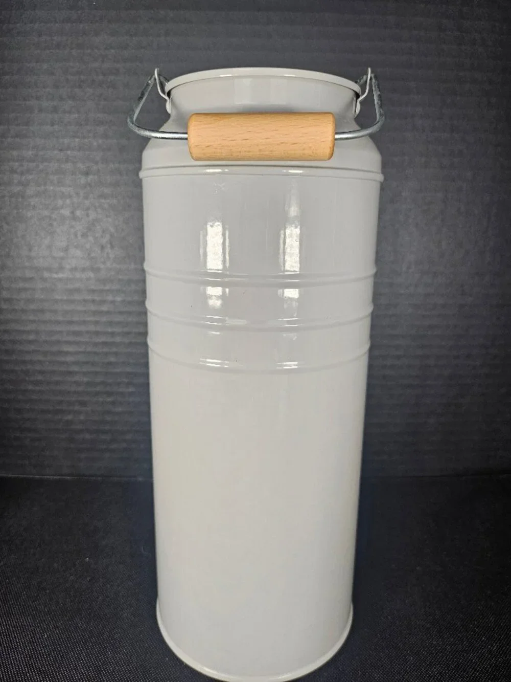 Vintage Pair Of Light Gray Ikea Socker Metal Milk Can Vases With Wooden Handles